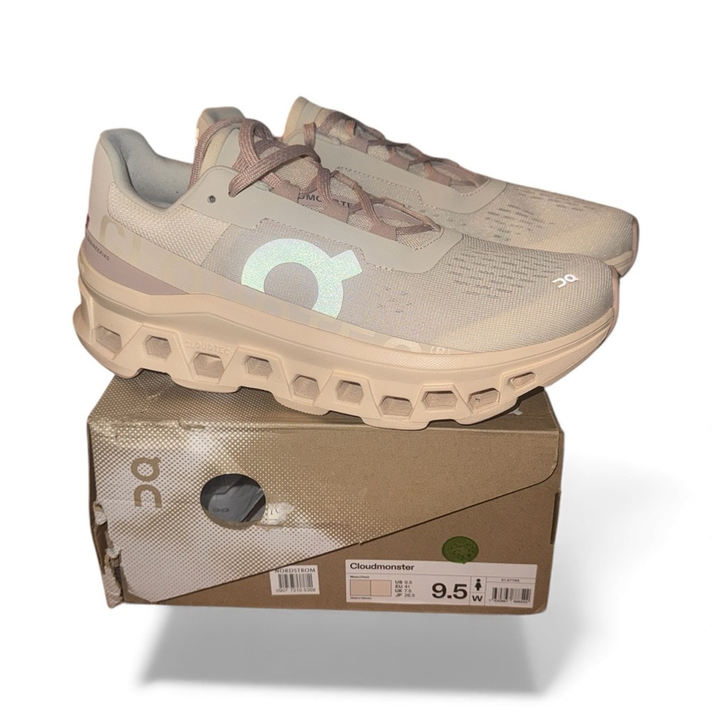 On Cloudmonster Women's Running Shoes - Beige and Light Pink